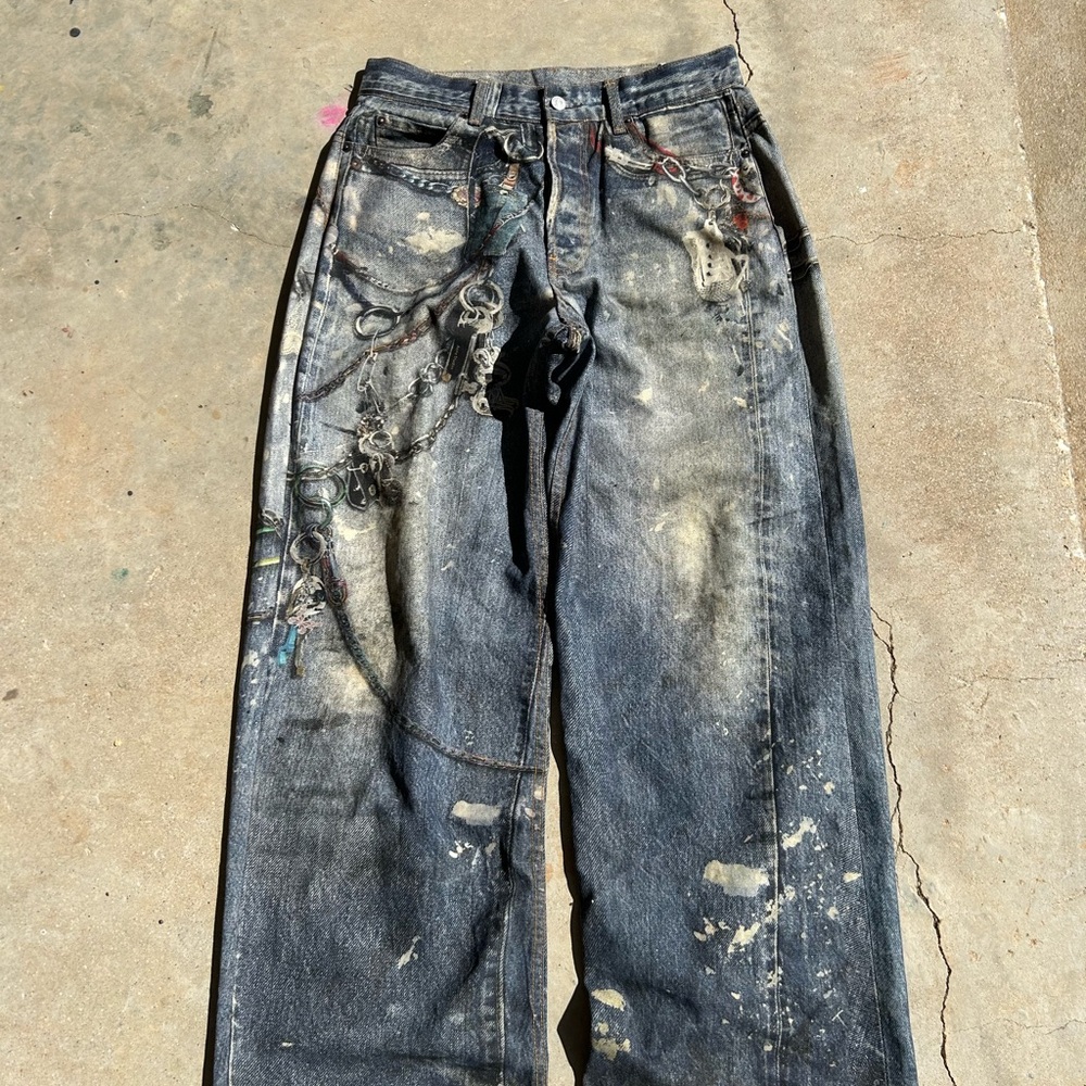 Men's acne studios “keychain print” blue jeans